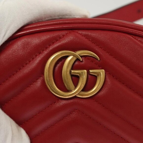 GUCCI GG Marmont Waist Bag Leather Red Gold - Picture 11 of 16